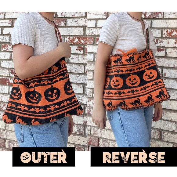 Handcrafted | Upcycled Halloween Reversible Tapestry Crossbody Shoulder Bag - Picture 3 of 8